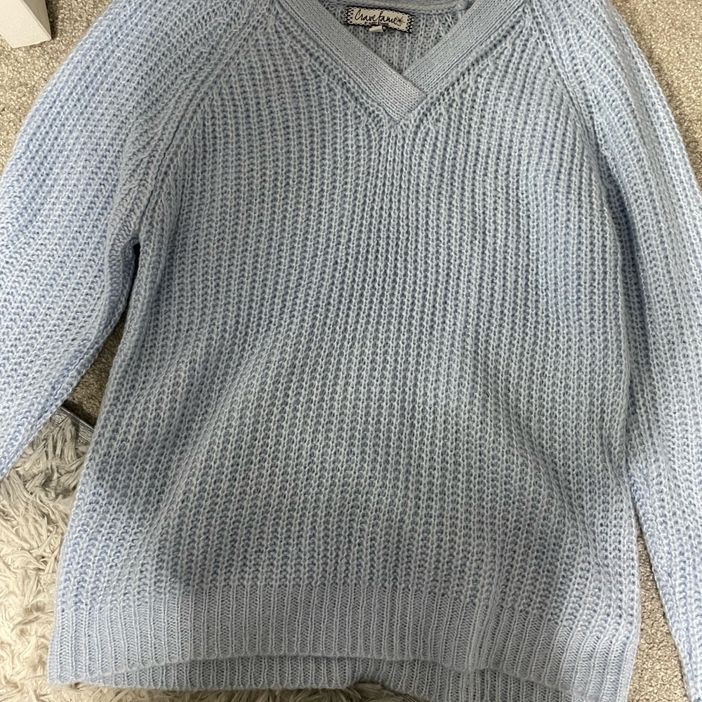 Almost Famous V-Neck Sweater in Light Blue